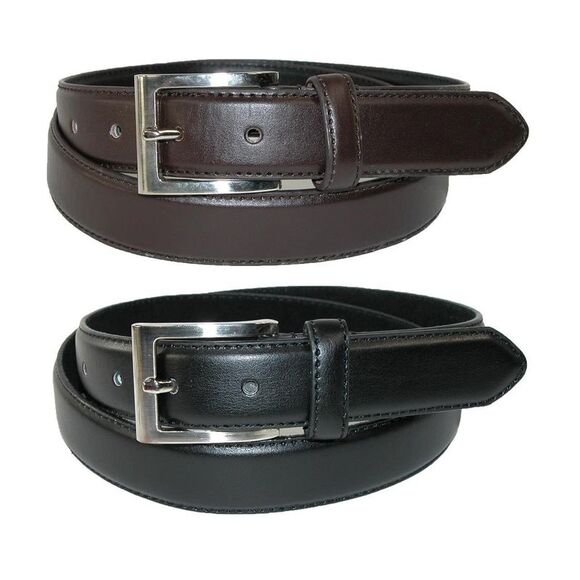 CTM Men's Big & Tall Leather Dress Belt with Silver Buckle (Pack of 2) - Picture 1 of 4